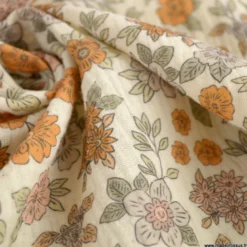 Double gaze Marion motifs fleurs camel-exclusivité made in tissus