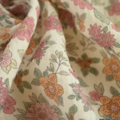 Double gaze marion motifs fleurs roses - exclusivité made in tissus