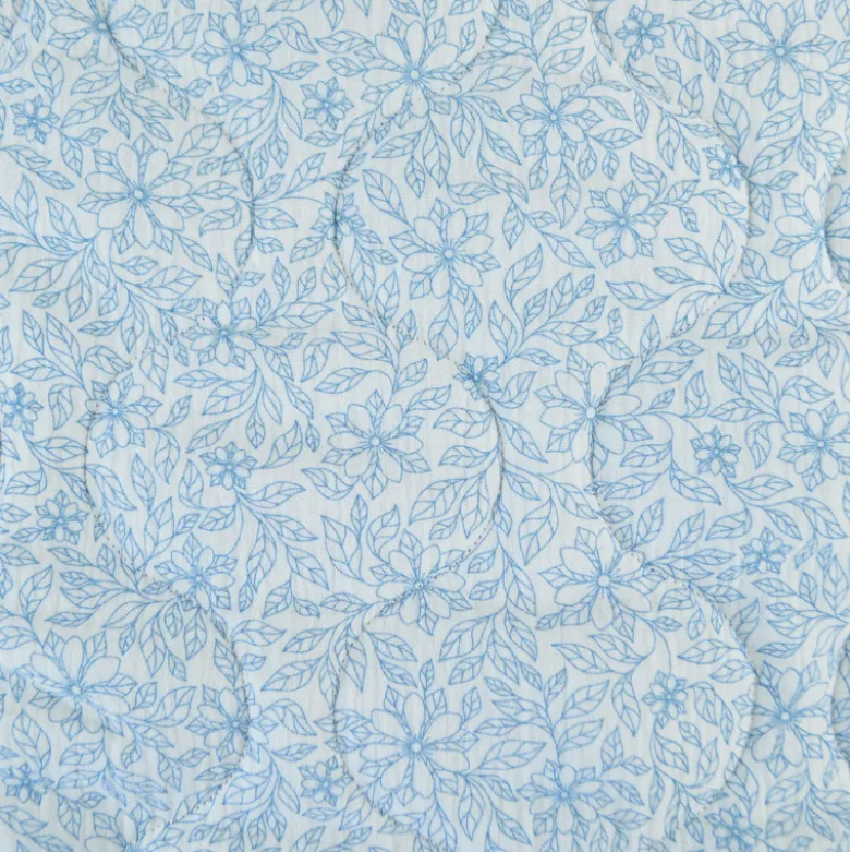 Double gaze matelassée motif fleur d'inspi Indienne Bleu