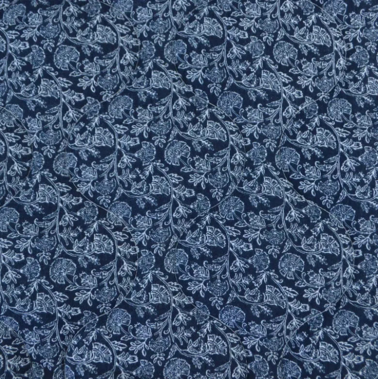 Double gaze matelassée motif fleur d'inspi Indienne Bleu