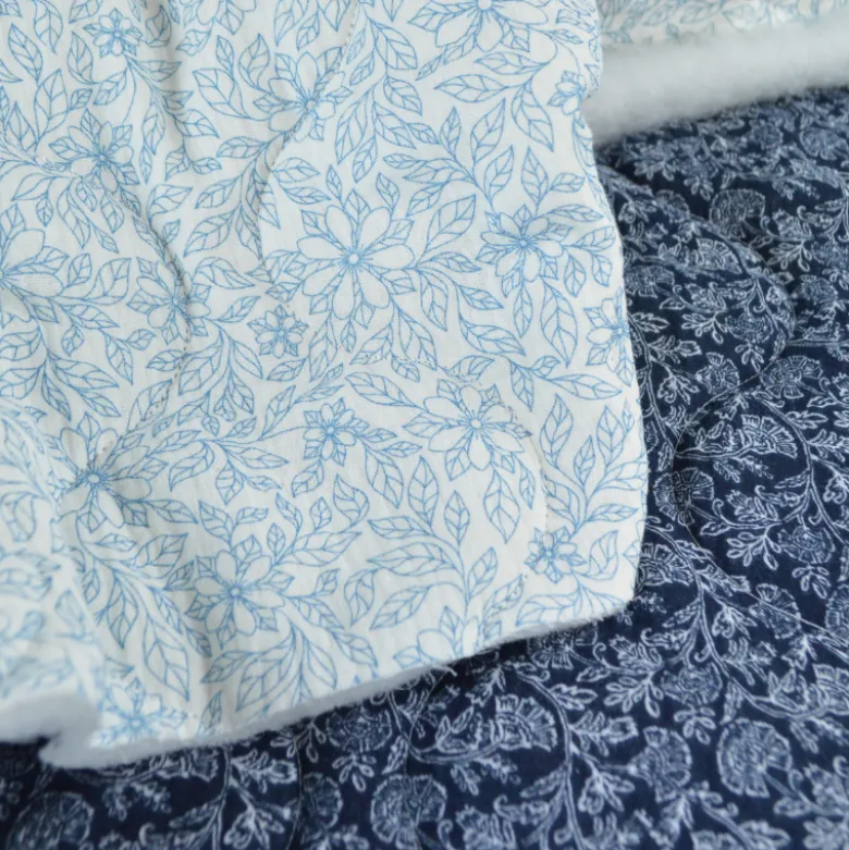 Double gaze matelassée motif fleur d'inspi Indienne Bleu