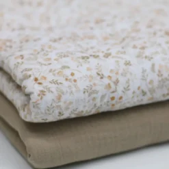 Double gaze motif Emilie - Motif fleurs et feuillage beige