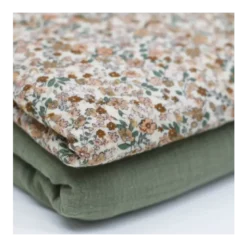 Double gaze motifs fleurs Cacao et vert