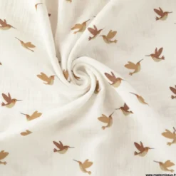 Double gaze motifs oiseaux fond blanc cassé Milk - OEKO TEX