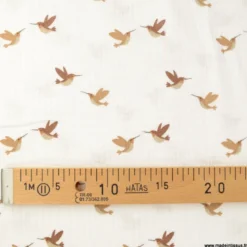 Double gaze motifs oiseaux fond blanc cassé Milk - OEKO TEX