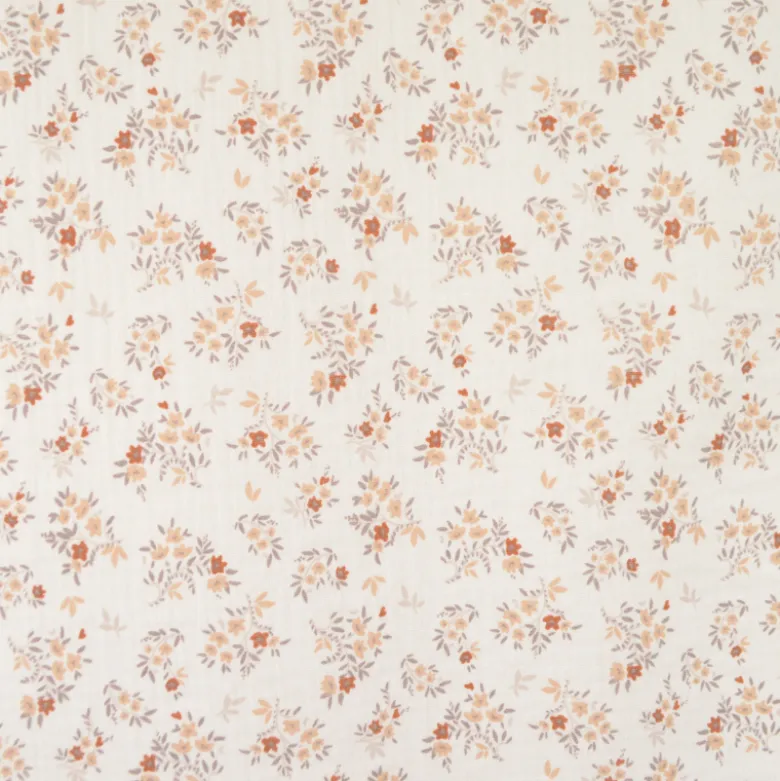Double gaze Namra motif fleurs terracotta fond Ecru - OEKO TEX