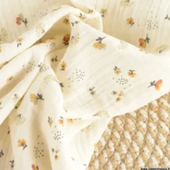 Double gaze Nelsi motif fleurs fauve fond Ecru - OEKO TEX