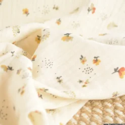 Double gaze Nelsi motif fleurs fauve fond Ecru - OEKO TEX