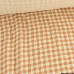 Double gaze vichy caramel - exclusivité Made in Tissus