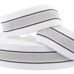 Elastique Lurex à rayures Blanc et Argent 40mm - au mètre