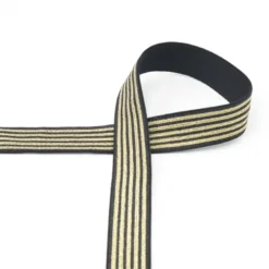 Elastique Lurex à rayures Doré et noir 25mm