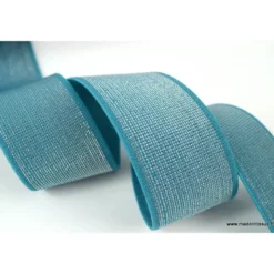 Elastique METAL Souple 40mm coloris Pétrole et lurex Argent