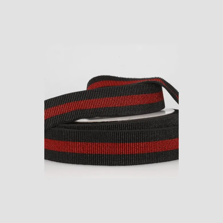 Elastique stripe Lurex à rayures Noir et Rouge 40mm - au mètre