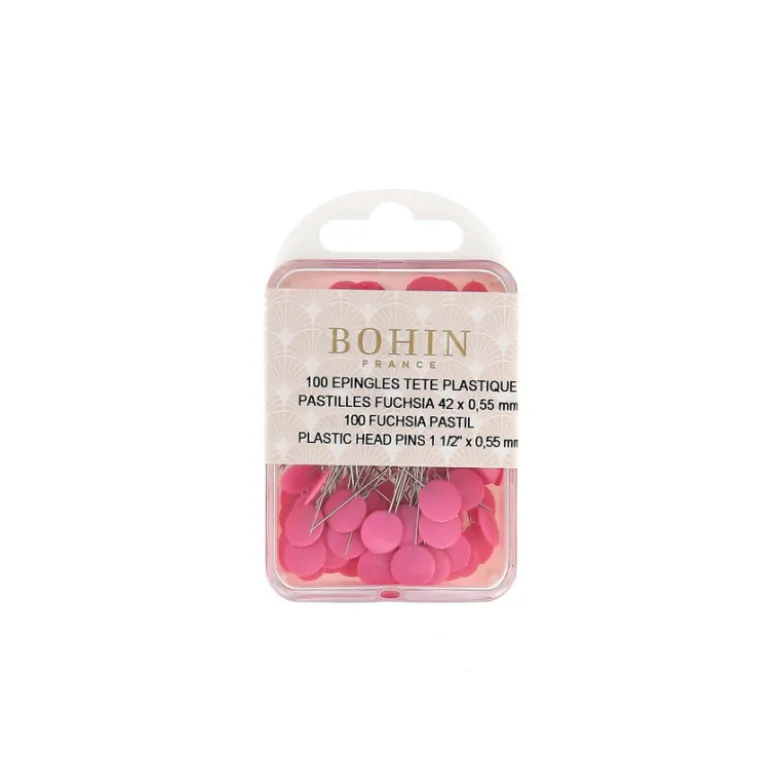 Epingles tête plastique plate Fuchsia - Bohin