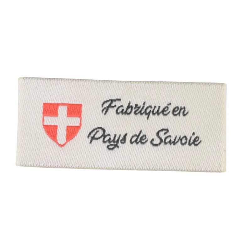 Etiquette tissée à coudre message "Fabriqué en Pays de Savoie" 20x45mm