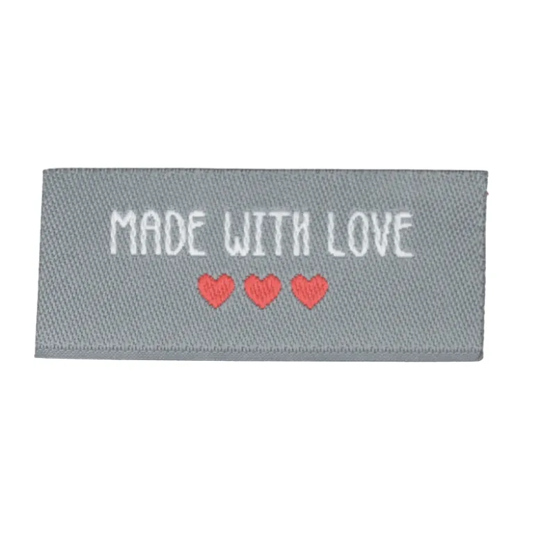 Etiquette tissée à coudre message "Made with Love" 20x45mm