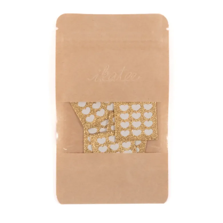 Etiquette tissée motifs petits coeurs écru fond Or - Ikatee