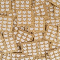 Etiquette tissée motifs petits coeurs écru fond Or - Ikatee