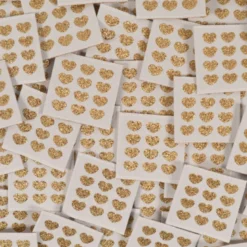 Etiquette tissée motifs petits coeurs doré fond écru - Ikatee