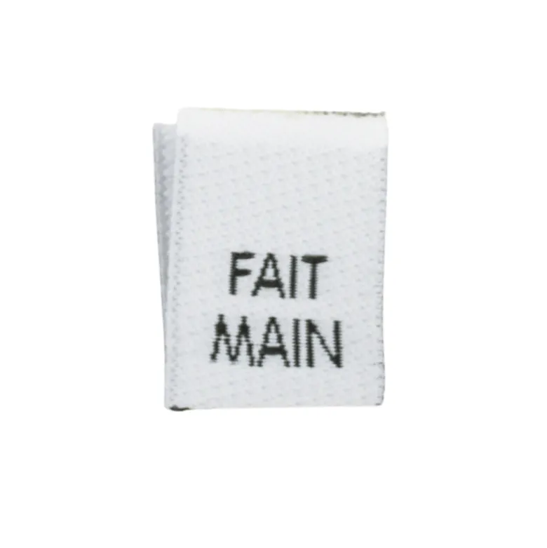 Etiquette tissée pliée à coudre message "FAIT MAIN" 15x40mm