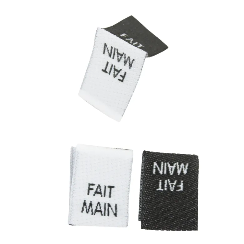 Etiquette tissée pliée à coudre message "FAIT MAIN" 15x40mm