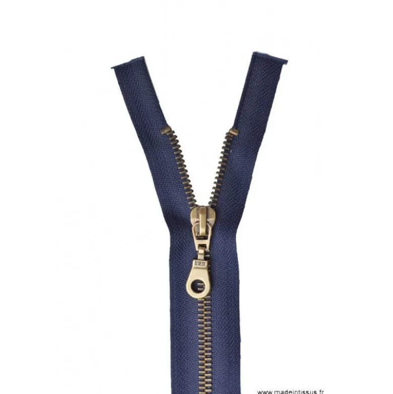 Fermeture éclair en nylon séparable Maille laiton col 570 Bleu marine - Z19