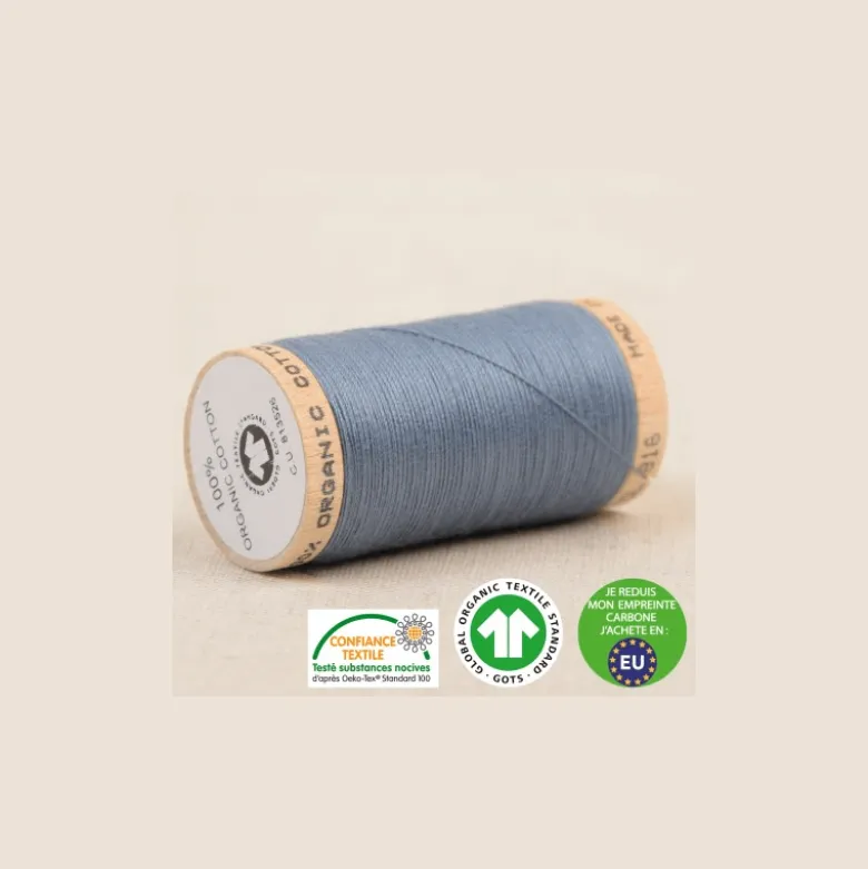 Fil à coudre Bio Gots 100% coton - 275 m - Bleu minéral