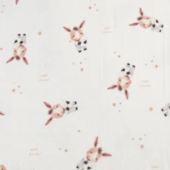 Flanelle motif ânes et étoiles fond blanc cassé