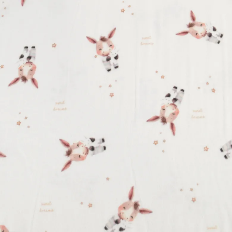 Flanelle motif ânes et étoiles fond blanc cassé