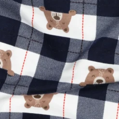 Flanelle motif Vichy grands carreaux marine motif tête d'ours