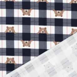 Flanelle motif Vichy grands carreaux marine motif tête d'ours