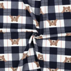 Flanelle motif Vichy grands carreaux marine motif tête d'ours