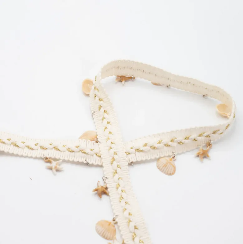 Galon décoratif à coquillages et étoiles de mer – Style bohème écru