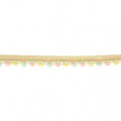 Galon Lurex écru PETITS POMPONS Rose, menthe et jaune