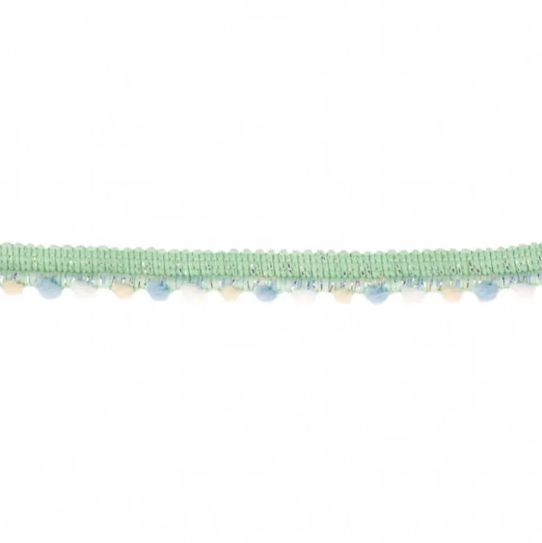 Galon LurexMenthe PETITS POMPONS Bleu, blanc et écru