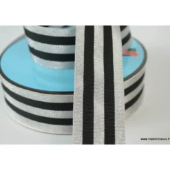 Galon Rayures Lurex Argent et Noir 30 mm