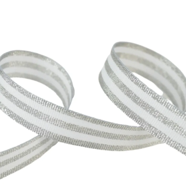 Galon Rayures Lurex Argent et blanc 15 mm