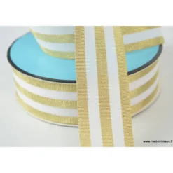 Galon Rayures Lurex Or et blanc 30 mm