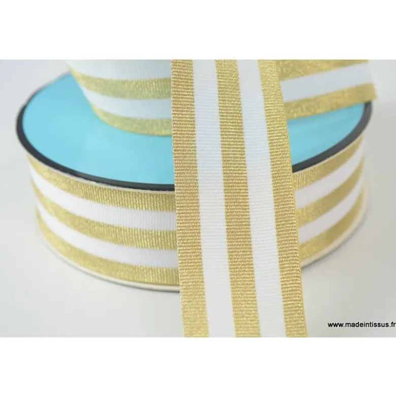 Galon Rayures Lurex Or et blanc 30 mm