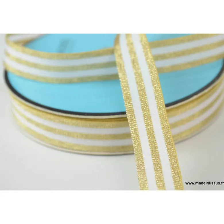 Galon Rayures Lurex Or et blanc 15 mm