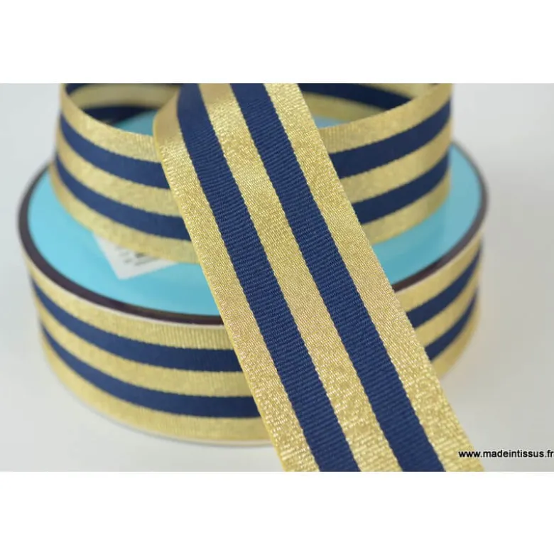 Galon Rayures Lurex Or et Marine 30 mm