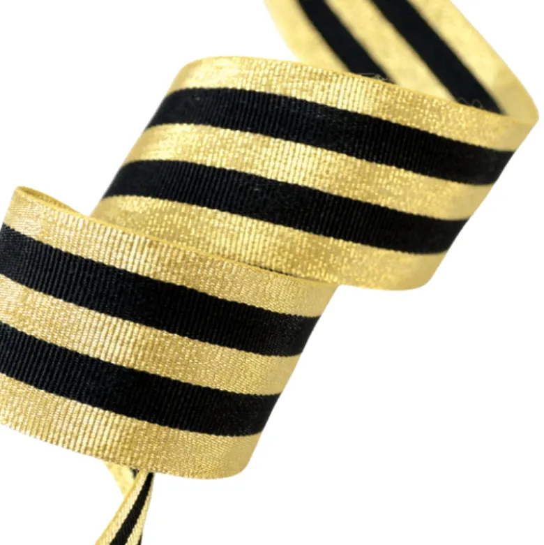 Galon Rayures Lurex Or et Noir 30 mm