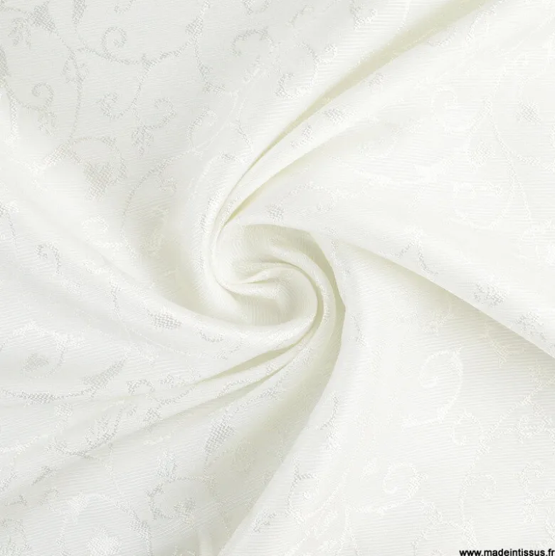 Jacquard dessin volutes de fleurs ivoire