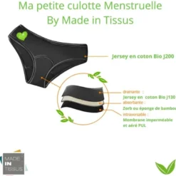 Jersey Bio drainant coloris noir pour culottes menstruelles -OEKO TEX