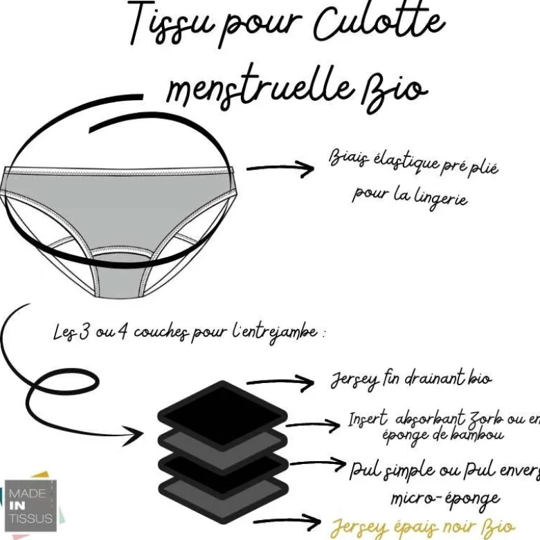 Jersey Bio exterieur coloris noir pour culottes menstruelles -OEKO TEX