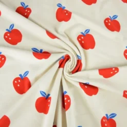 Jersey de coton biologique motif pommes fond naturel – Poppy Fabrics - OEKO TEX