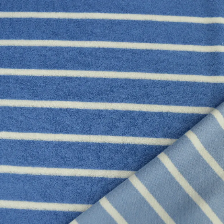 Jersey Eponge marinière fond bleu