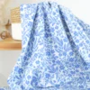 Jersey fleurs bleues fond blanc – Poppy Fabrics - OEKO TEX