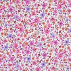 Jersey fleurs fuchsia et parme fond blanc cassé – Poppy Fabrics - OEKO TEX