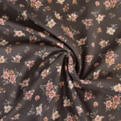 Jersey fleurs Léa beiges et vieux rose fond marron – Poppy Fabrics - OEKO TEX